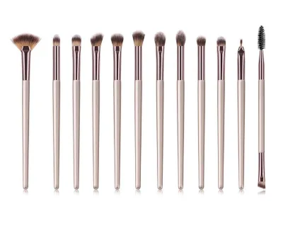 12pcs Custom logo Eye Shadow Wood Handle Synthetic Hair Makeup Brush Set champagne Brushes Makeup Eye Brush Set