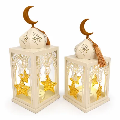 White EID Mubarak Ramadan Festival Small LED Lantern Decorative Ornaments Wind Light Handicraft Holiday Gifts Ramadan Lights