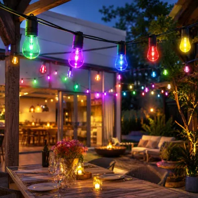 Backyard Rgbic Smart Outdoor Patio Lights Shatterproof S14 Bistro String Lights Waterproof Connectable for Party Lighting