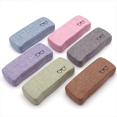 Custom Logo Vintage Glasses Box Men and Women Portable Fashion Linen Optical Eyeglass Cases Square Hard Eyewear Case Wholesale