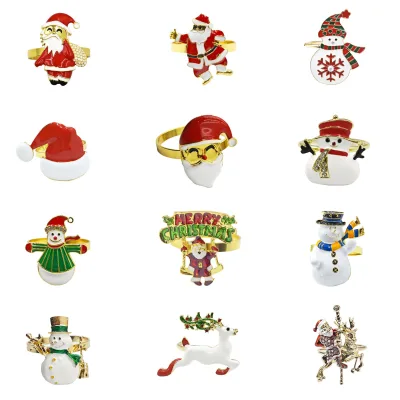 Christmas Napkin Rings Holiday Napkin Rings Santa Claus,Reindeer,Snowman, for Xmas Dining Table Setting Decorations