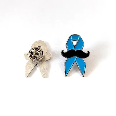 Ready to Ship Prostate Cancer Awareness Mustache Ribbon Enamel Lapel Pin Prostate Cancer Light Blue Custom Enamel Pin