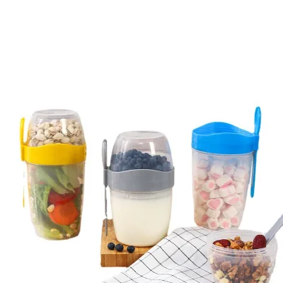 Portable Large Capacity Plastic Salad Breakfast Cup Detachable Fork Spoon Lid Leak-proof Freshness Preservation for Back School