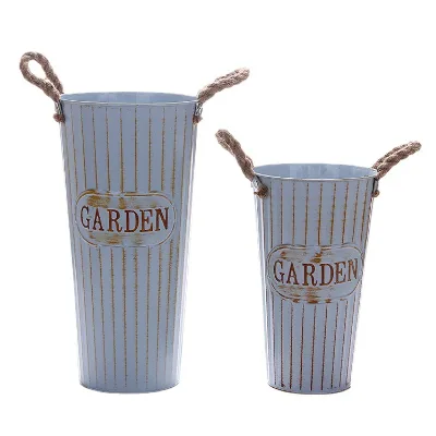 Metal Galvanized Flower Vases Awakening Flower Buckets, Rustic Flower Bucket for Wedding Table Centerpiece Decorations