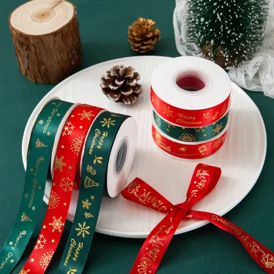 Exquisite Christmas Gold-stamped Ribbons, for Gift Box Packaging, Christmas Clothing, Christmas Tree Decoration, Etc