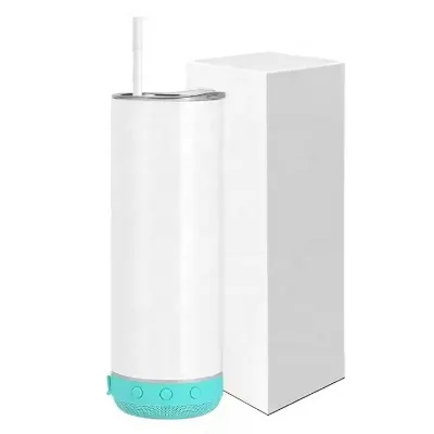 KM Blue-tooth Music Bottle Sublimation Speaker Mug 20oz Vacuum Insulated Straight Tumbler USB Charging Wireless Music Bottles