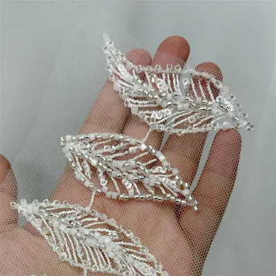 Bridal Headwear Hair Accessories Beaded Lace Applique Mesh Stickers Handmade Jewelry DIY Wedding Shoes Silver Beads