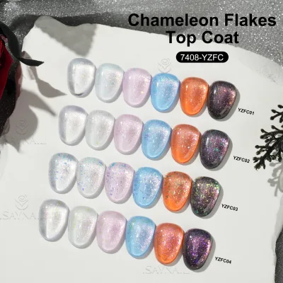 Wholesale UV Gel Nail Art Top Coat with Custom Logo Long Lasting Glitter Chameleon Flakes Nail Supplier
