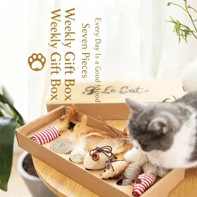 Eco-Friendly Luxury Cute Boredom Relief Cat Interactive Toy Gift Set with Feather & Wood Playing Supplies for Home Indoor Use