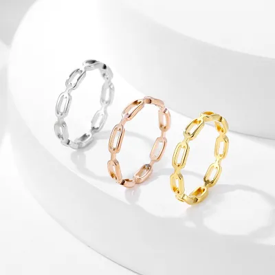 Zhongzhe Factory Rings Cut Hollow Titanium Steel Small Chain Ring Personality Rectangular Stainless Steel Trendy Rings for Women