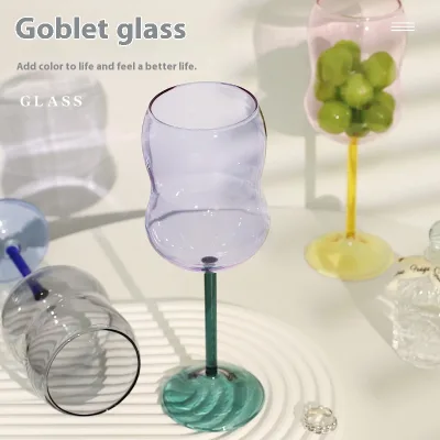 Modern High-Temperature Resistant Household Wine Water Glass High-Value Ins-Style High-Foot Contrast Borosilicate Colored Glass