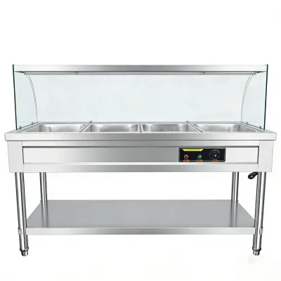 Commercial Kitchen Electric Bain-Marie Food Warmer; Portable Bain-Marie Food Warmer with Glass Lid, for Restaurant Use