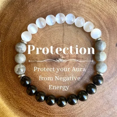 Natural Stone Healing Crystal Black Tourmaline Selenite Labradorite Beaded Bracelet Reiki Protection Bracelet for Men (KB8585)