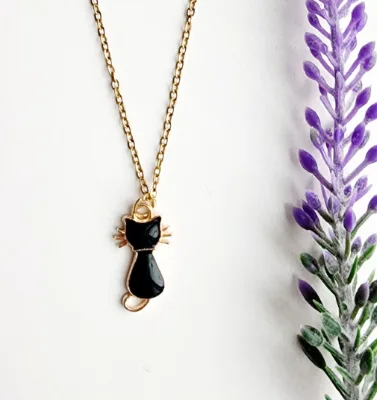 Factory Manufactured 316L Stainless Steel Black Cat Necklace Halloween Cat Necklace Hot Selling Cat Necklace