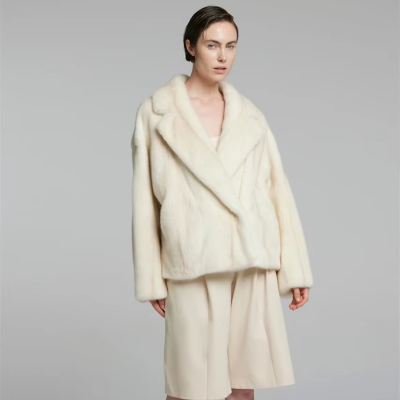 Notched Collar New Mink Coat Pearl Color Long Sleeve Casual Fashion Original Mink Coat Price for Women Thickened Fur