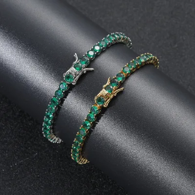 4MM Green Cubic Zirconia Tennis Bracelet 18K Gold Plated Green CZ Tennis Bangle Iced Out Diamond Bracelets