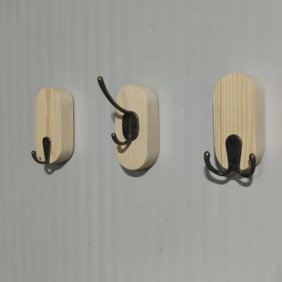 Modern Minimalist Wooden Wall-Mounted Double Hook Key Organizer for Bedrooms and Studies