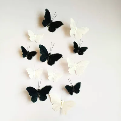 Black and White Hand Painted Artificial butterfly Feather Butterflies for Wedding Decorations and Wall Decorations
