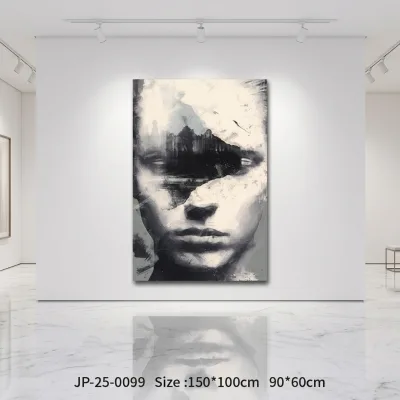 Black White Abstract Figure Canvas Wall Art With Wooden Inner Frame Modern Home Decoration Custom Size