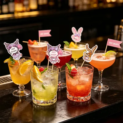 Custom Printed Toothpick Flags Personalized Paper Cocktail Flag Picks for Party Food Cupcake Garnish Bar Beverage Decoration