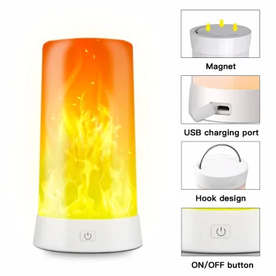 USB Rechargeable LED Flame Lamp Simulated Flame Effect Light Realistic Fire Atmosphere Light Indoor Decoration 4 Lighting Modes