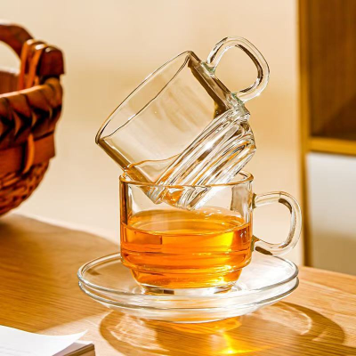 M Flower Tea Cup Transparent Glass Cups Office Coffee Afternoon Tea Teacup Milk Mug Spoon and Saucer Home Drinkware Coffee Mug