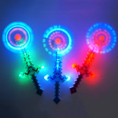 New Design Pixel Sword Windmill Spinner Flashing Music Spinning Led Windmills Pixel Light up Swords Toys