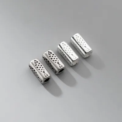 11mm Long Tubule Fish Pattern Beads 925 Sterling Silver Engrave Fish Cuboid Charm Beads for Jewelry Making Accessories