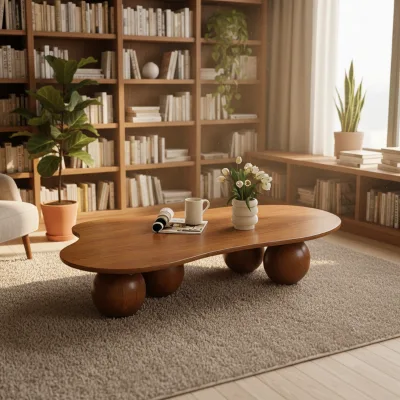 Nordic Modern Wooden Coffee & Tea Table with Adjustable Height Customizable Color & Size Panel Design
