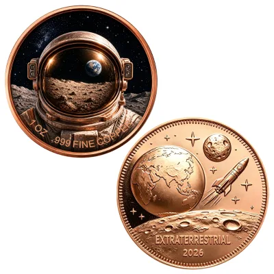 Wholesale Red Copper Coin Custom 1oz .999 Pure Copper Spaceman Lunar Landscape Galaxy Starry Sky Challenge Coin for Collection
