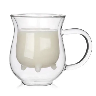 Modern 3D Double Wall 250ml Cow Cup Set Creative Cute Tumblers for Coffee Milk Tea Water Juice Home Bar Use