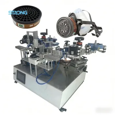 Industrial Semi-Auto Label Applicator for Respirator Filter Boxes | Efficient Mask Filter Labeling Equipment