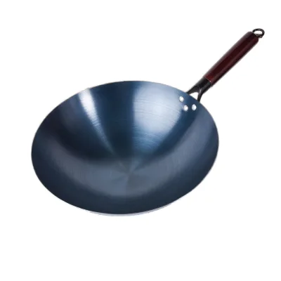 Whole Chef 1.5mm Cast Iron Non-Coated Chinese Wok with Wooden Handle Gas Induction Stove 36cm 2.5L Dishwasher Safe