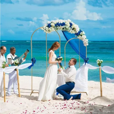 factory wholesale romantic wedding backdrop arch high quality gold metal wedding arch custom luxury arch background fabric cover