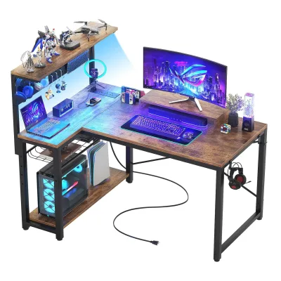 Relax Gaming Large 51" L Shaped Gaming Desk E-sport Carbon Fiber Wood with Cup Holder Headphone Hook Modern Desk Gaming Tables