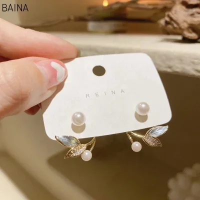 Wholesale 2026 Matching Personality Design Korean Silver Needle Temperament Leaves Pearl Earrings