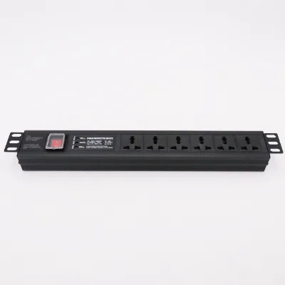 Aluminium Housing 1.5Urackmount 6 Way PDU Universal Type(10A) Outlet with 3 LED Filtering Surge Protector