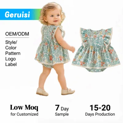 0-24 Months Baby Girl Cotton Romper Dress Vintage Garden Floral Allover Print Toddler Girl Romper Dress