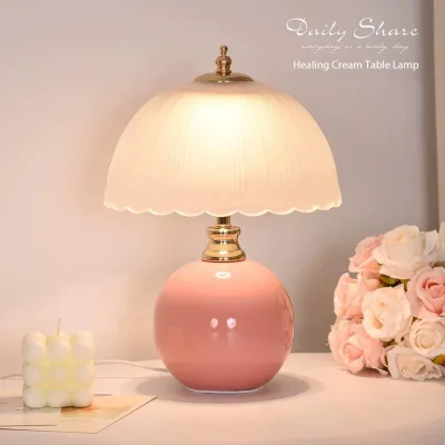 Creative Sophisticated and Lightly Luxurious Bedroom Bedside Plug-in Ceramics Glass Table Lamp and Ambient Decorative Light
