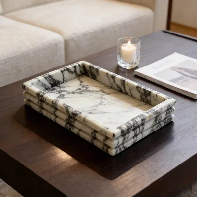 Luxury Natural Marble Tray Decorative Stone Tray for Bathroom Kitchen Home Decor