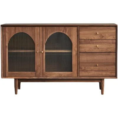 Nordic Style Walnut Sideboard Creative Glass Arch Tea Cabinet Simple Restaurant Storage Locker Cupboard Living Room Furniture
