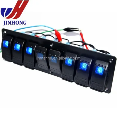 8 Gang 12V LED Light Waterproof Aluminum Rocker Switch Panel