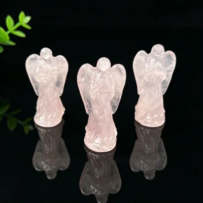 5cm Engraved Healing Crystal Stone Angel Sculpture Natural Rose Quartz Crystal Angel Carving for Sale
