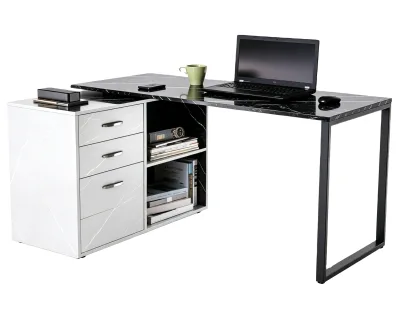 New Trendy Modern Durable Contrast Vein L Office Table Wood Frame Combined Storage Desk with Easy Assembly for Home & Office