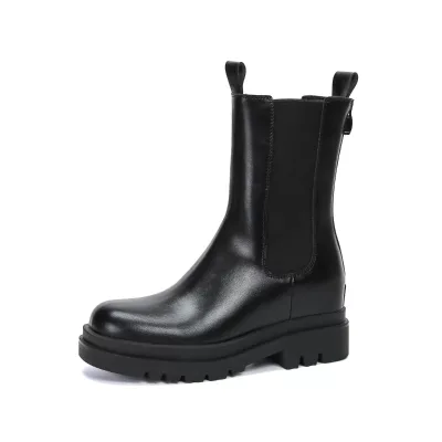 Womens Chelsea Ankle Boots with PU Upper EVA Midsole Rubber Lug Sole Elastic Side Panels for Everyday Wear in Black or White