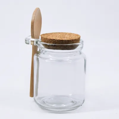 Clear Glass Bath Salt Jars 100ml 250ml 450ml Flat Shape Screen Printing Surface Empty Container Cork Wooden Spoon for Body Scrub