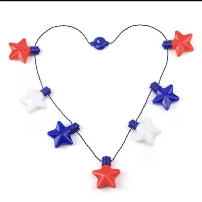 High Quality American Flag Star National Independence Day for Kids Adults Light up Necklaces With Modes Red White and Blue
