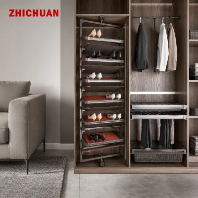 Pull Out Aluminum 360-Degree Rotating Shoe Rack Evolving Built in Wardrobe System Luxury Premium Organizer Closet Shoe Rack