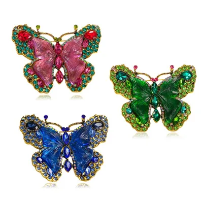 Vintage crystal butterfly brooch fashionable animal insect women's medieval high-end versatile coat PINS