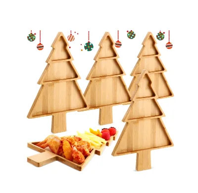 Christmas Bamboo Serving Platter Reusable Bamboo Plates Wooden Charcuterie Tray